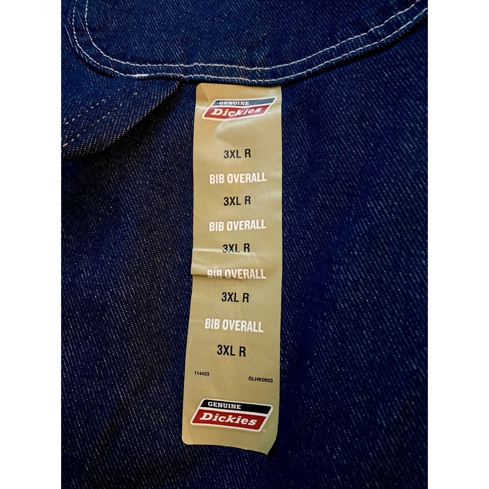 Genuine Dickies Mens Indigo Denim Bib Overalls Red Zipper EB713RNB 3XL Regular - Picture 6 of 8